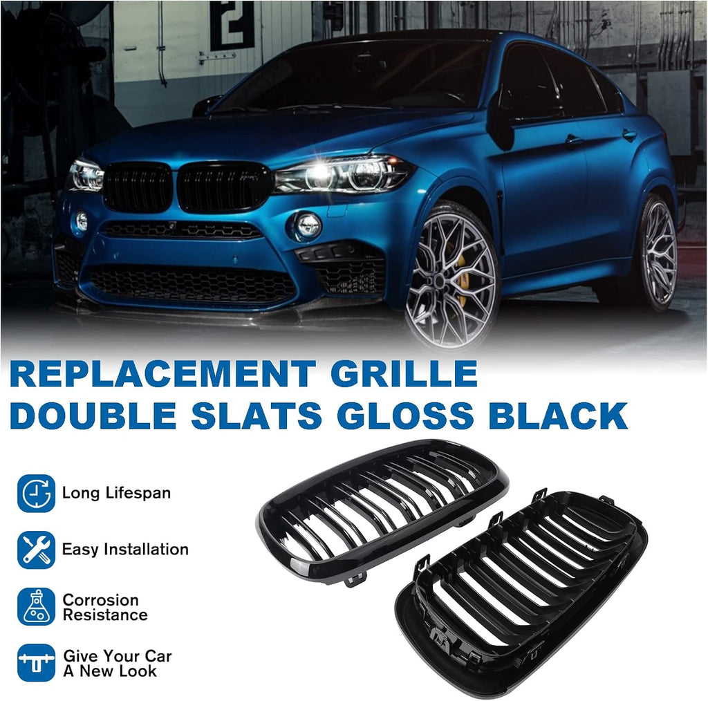 X5 F15 Grille，Gloss Black Kidney Grill Fit 2014-2018 X5 F15 X6 F16 X5M F85 X6M F86 Dual Slat Double Line