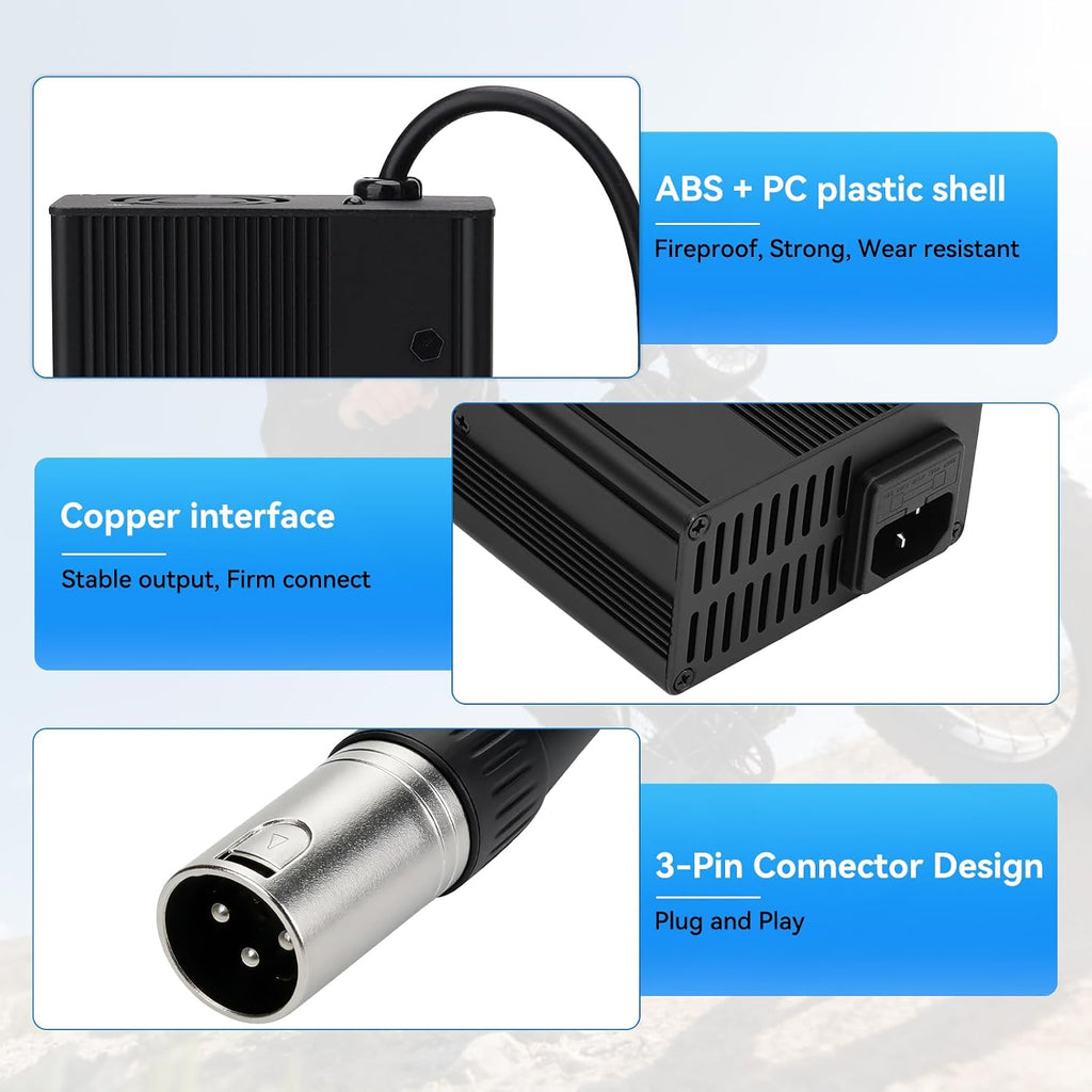 Upgraded Fast Charging 3-Pin 48V 5A Battery Charger for Q20 Ridstar, Battery Power Adapter, Waterproof & Moisture-Proof & Protection Against Overcurrent Charger Part for Q20 Ridstar ﻿(5A)