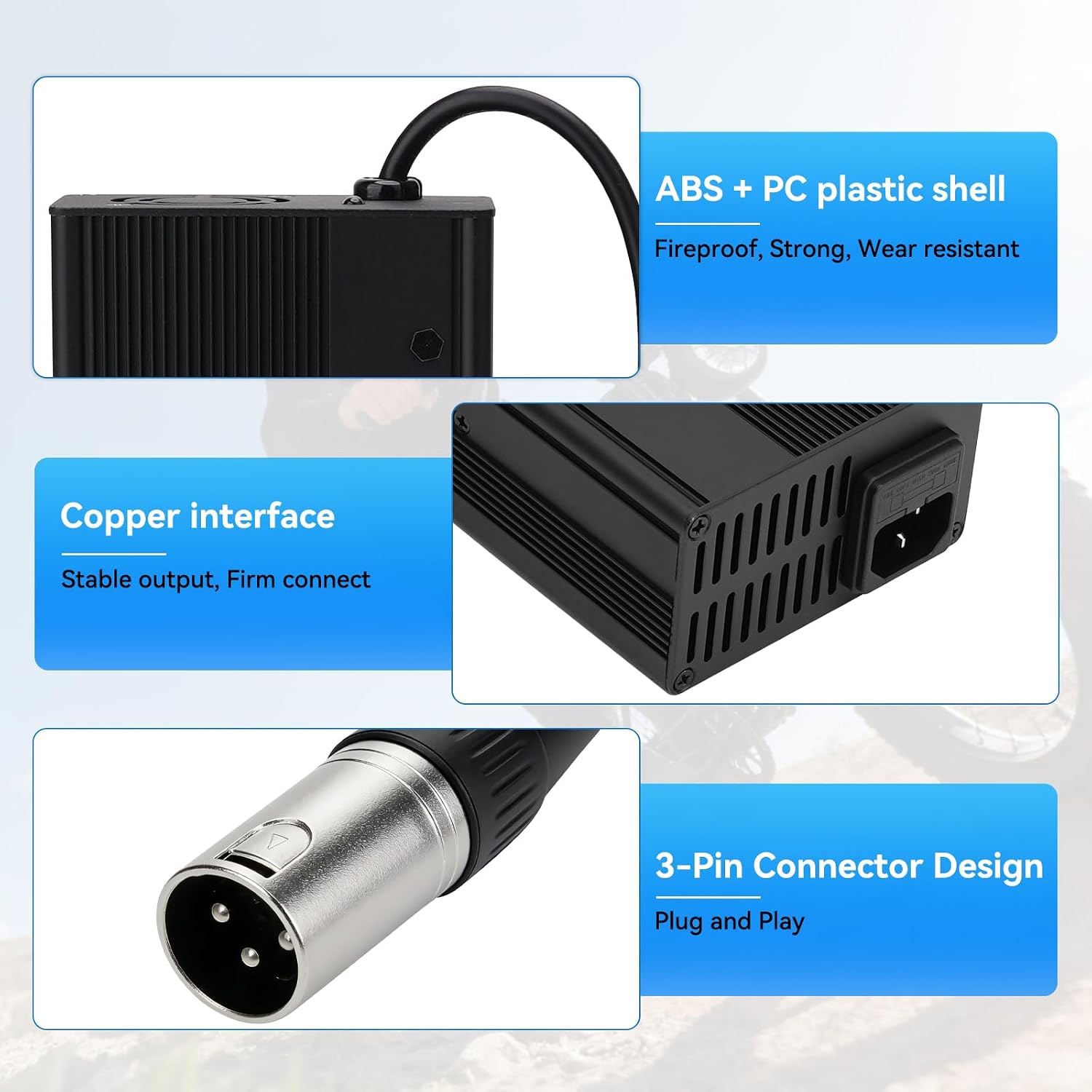 Upgraded Fast Charging 3-Pin 48V 5A Battery Charger for Q20 Ridstar, Battery Power Adapter, Waterproof & Moisture-Proof & Protection Against Overcurrent Charger Part for Q20 Ridstar ﻿(5A)