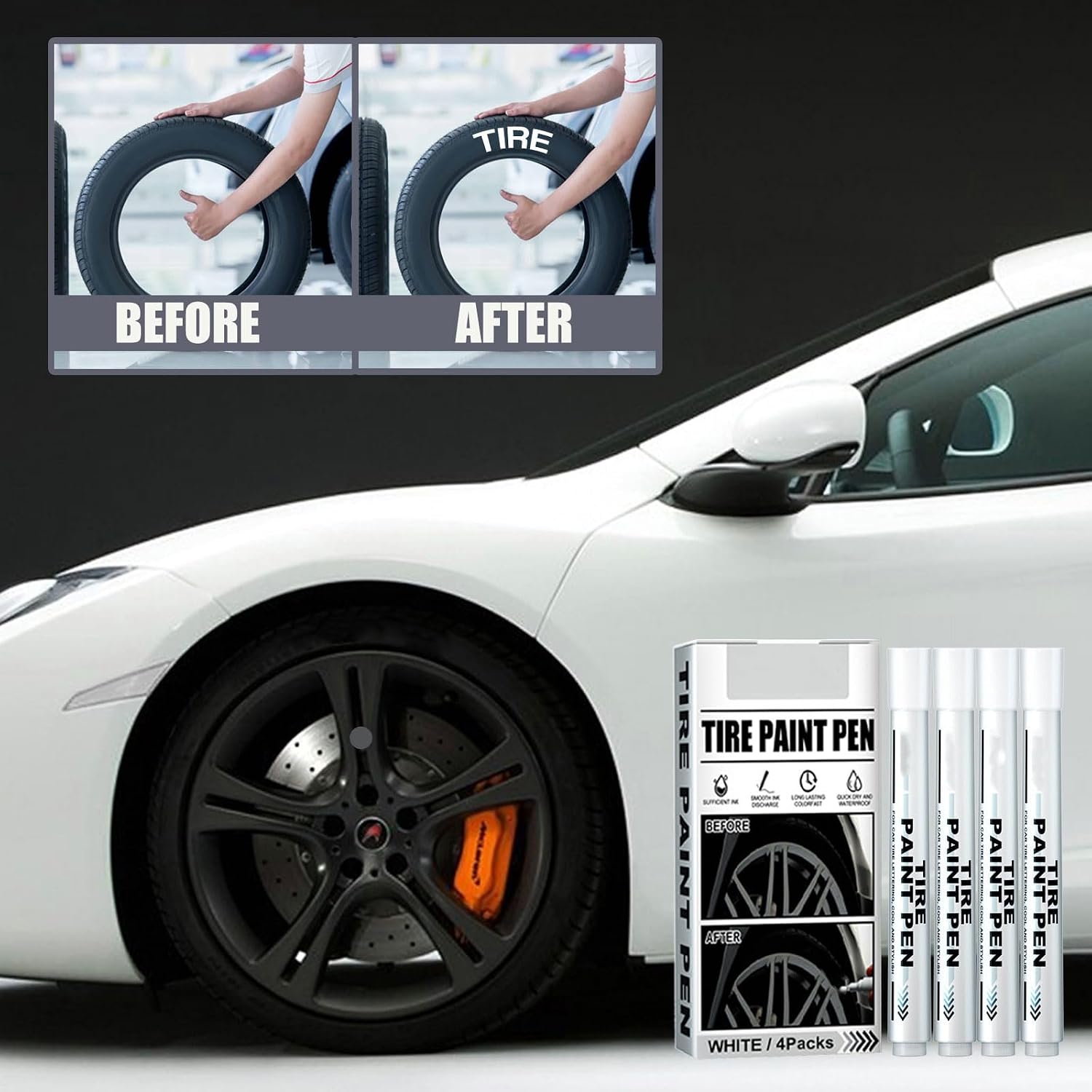 4Pieces Paint Pen for Car Tires, White Paint Pen Waterproof Tire Marker Lettering Paint Pen