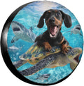 Black Dachshund with Turtle Spare Tire Cover Universal for Rv Suvs Trucks Camper Travel Trailers, Funny Waterproof Polyester Wheel Protector Covers,15 inch