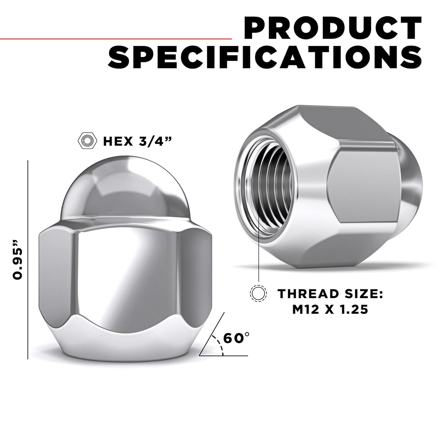 White Knight M12x1.25 Factory Style Lug Nuts for Select Subaru Ascent, BRZ, Crosstrek, Forester, Impreza, Legacy, Outback, WRX. Chrome Dome Top Acorn – WN07606-20AM (20 Pack)
