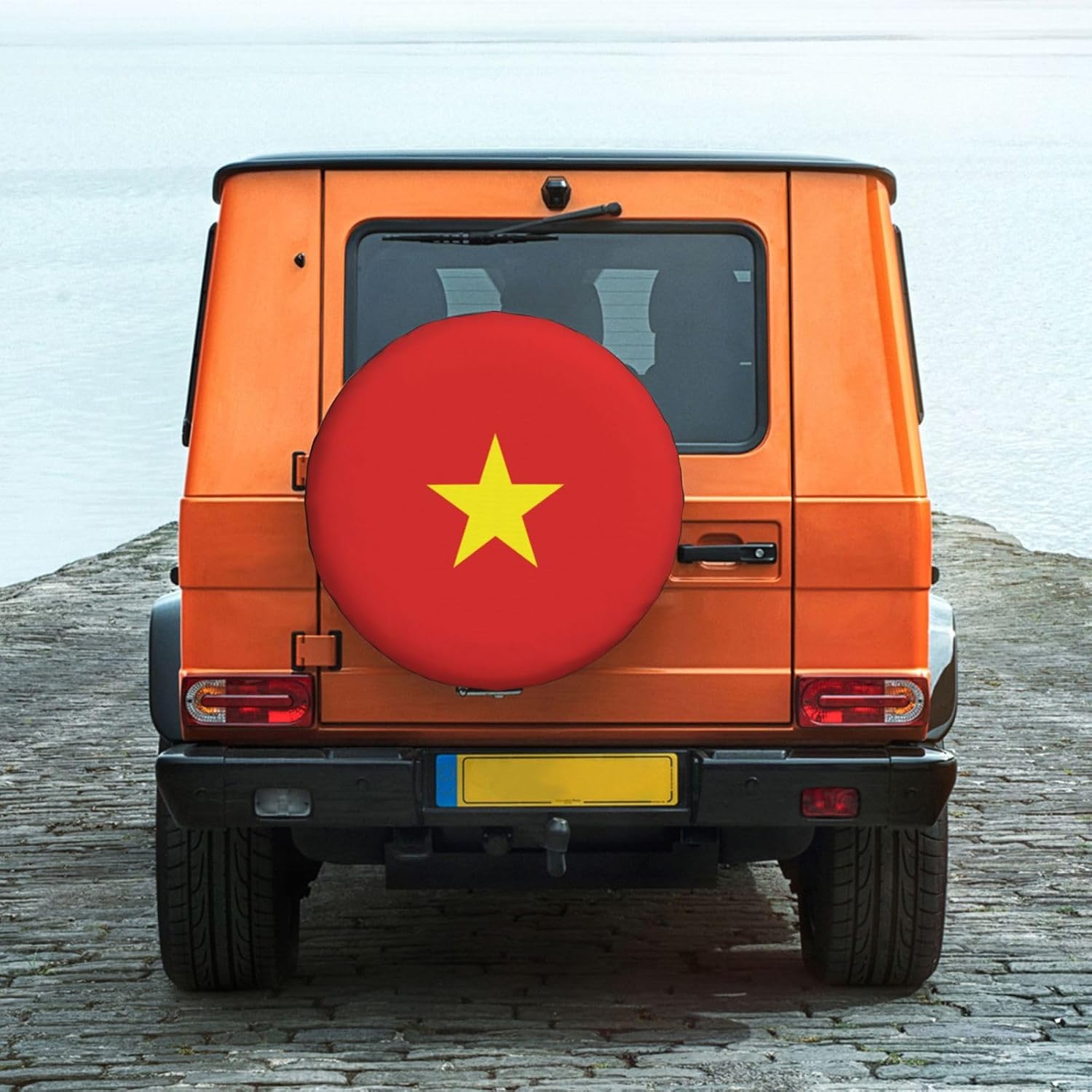 Vietnamese Flag Print Universal Spare Tire Cover for RV, Jeep | Wheel Protector Fits Rv, Trailer, Jeep, Shield Tires From Sun, Dirt And Rain For Outdoor Storage