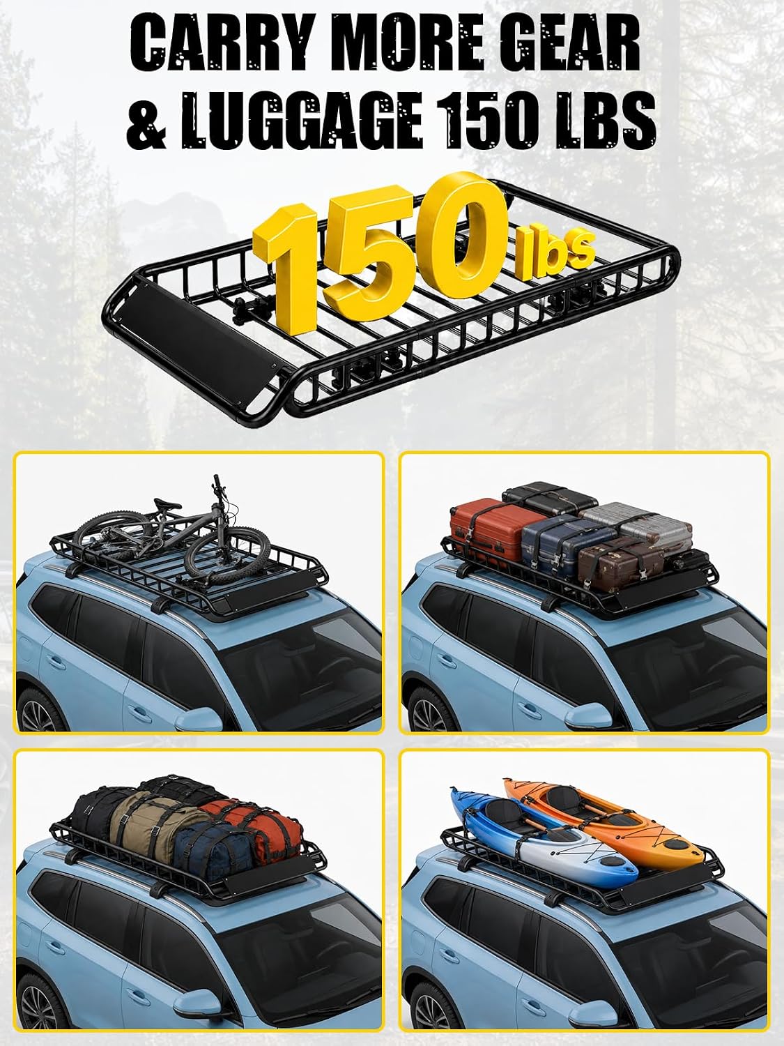 MIKKUPPA Roof Rack Basket with Waterproof Cargo Bag - Rooftop Carrier Combo | 150 Lbs Capacity Roof Rack Basket & 17 Cubic Feet Waterproof Luggage Bag, for SUVs, Trucks, Cars