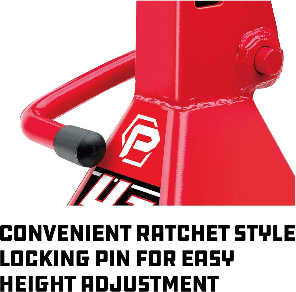 Powerbuilt 4 Ton Ratchet Jack Stands, Wide Stance Stability, Vehicle Car Lifting Range 13-Inches to 20-1/4-Inches (33cm-51cm), 1 Pair (2 Pack) - 647529
