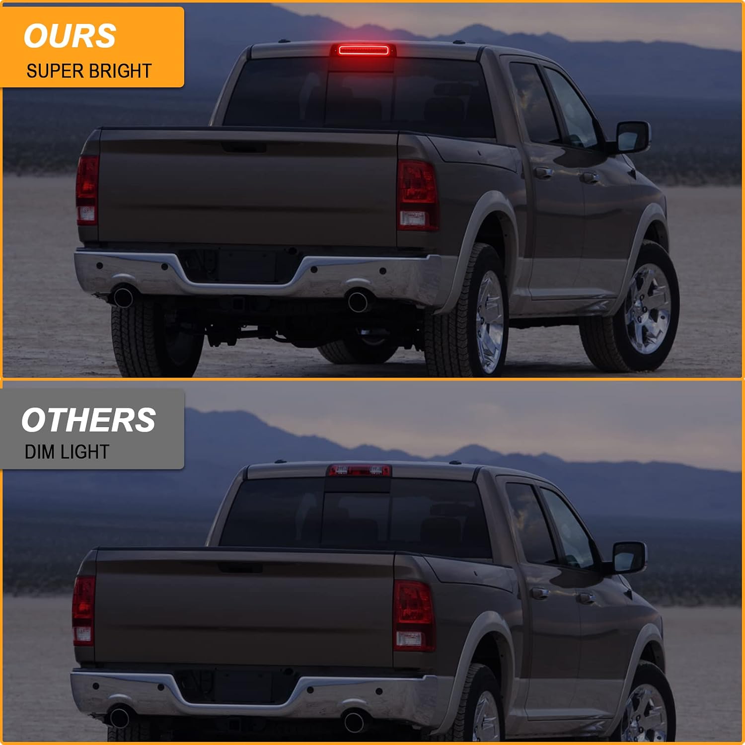 R&F Auto LED Strobe Third Brake Light Compatible With Ram 1500 2500 3500 4500 5500, 2010-2018, F1 Style Red Flash Smoked High Mounted Stop Lights with Seal Foam Gaskets Roof Cargo Lamp Pickup Truck