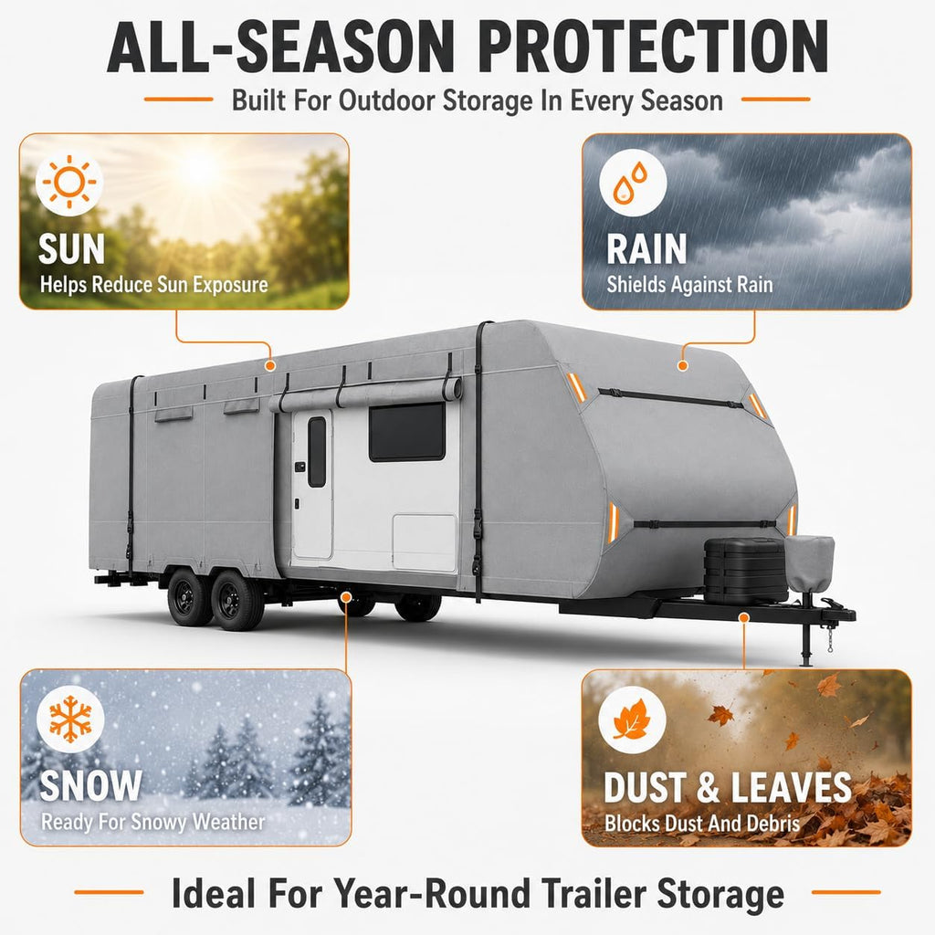 Travel Trailer RV Cover for Cruiser RV MPG 2120RB 2025-2026, Heavy Duty Camper Cover with Windproof Straps, All Weather Outdoor Storage Motorhome Cover