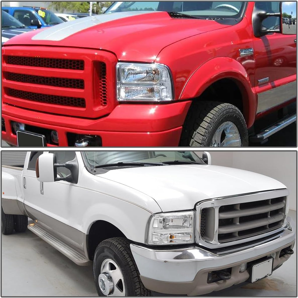 DNA MOTORING Headlamps Headlight Assembly Compatible With 05-07 Ford F250-350 F450 F550SD, Chrome/Clear, HL-OH-FSD05-CH-CL1