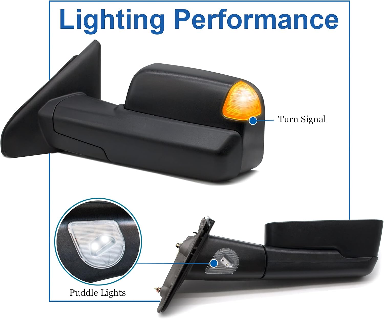 Towing Mirrors fit for 02-08 Dodge Ram 1500, 03-09 Dodge Ram 2500 3500 | Power Heated Turn Signal Puddle Light Manual Folding