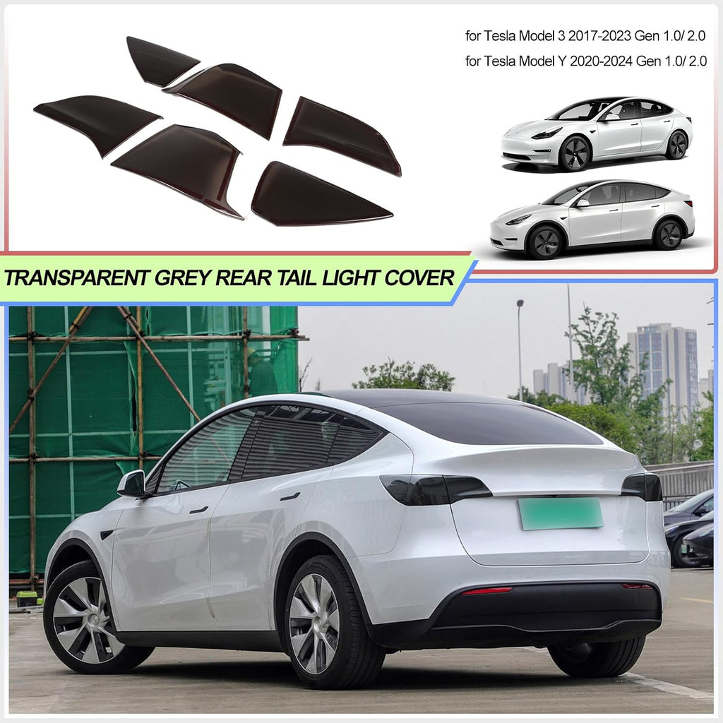 Rear Tail light Cover Trim for Tesla Model 3 2017-2023, Tail Brake Lamp Guard Housing Bezels for Tesla Model Y 2020-2024, Blackout Reverse Light Shell Shade, Rear light Accessories ABS (Front & Rear)