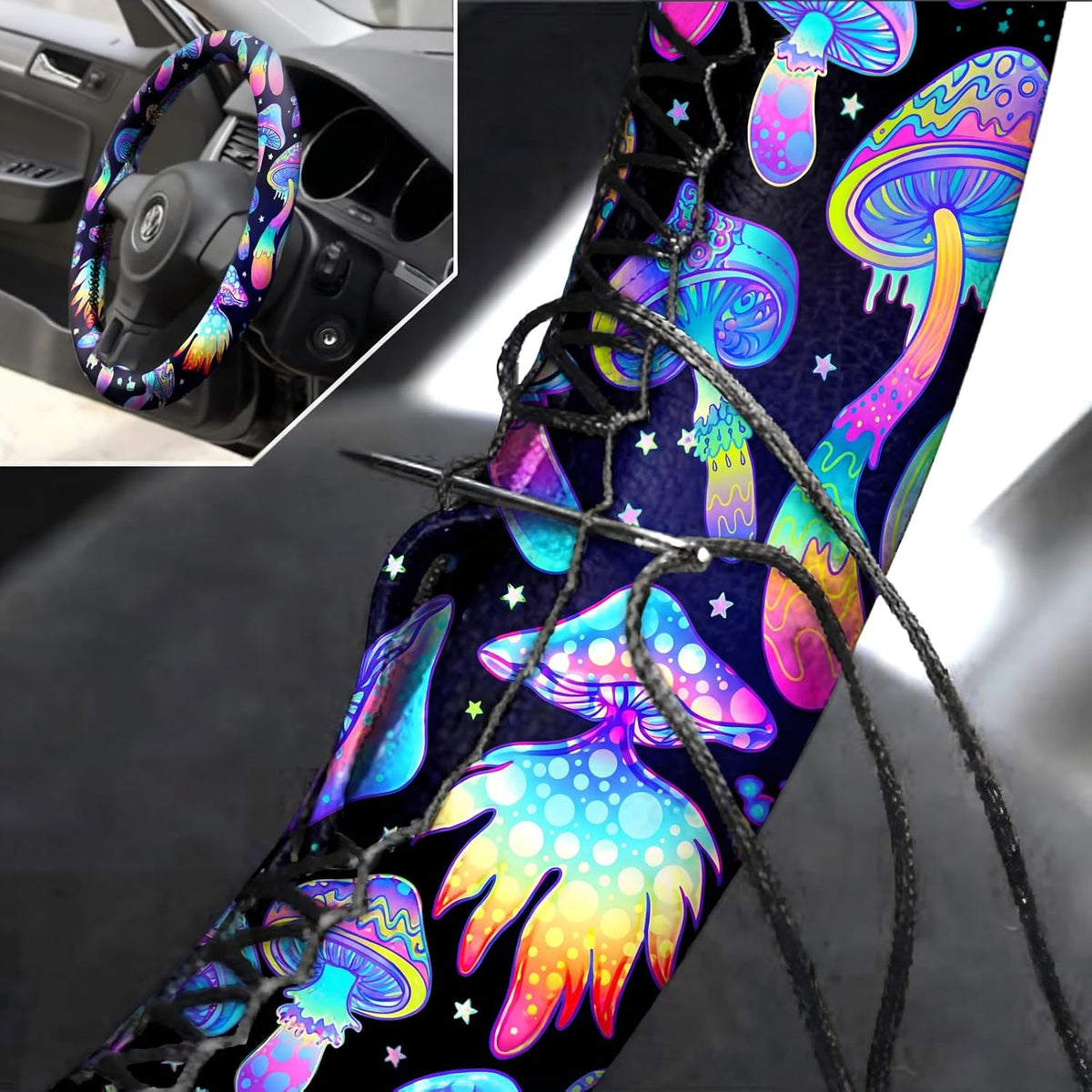 riakrum 17 pcs mushroom car seat covers mushroom, side view