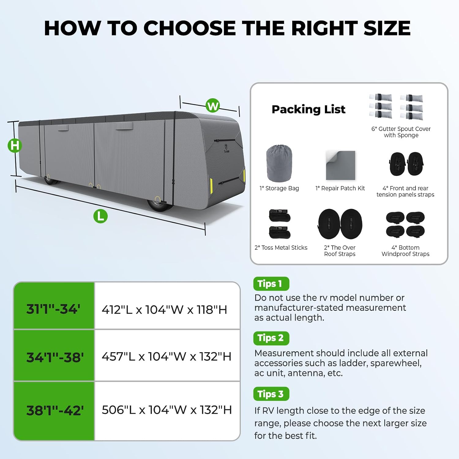 Fonzier 7 Layers Heavy Duty Class A RV Cover for 34'1"-38' Motorhome Anti-UV, Rip-Stop, Weatherproof, with 2Pcs Extra Straps
