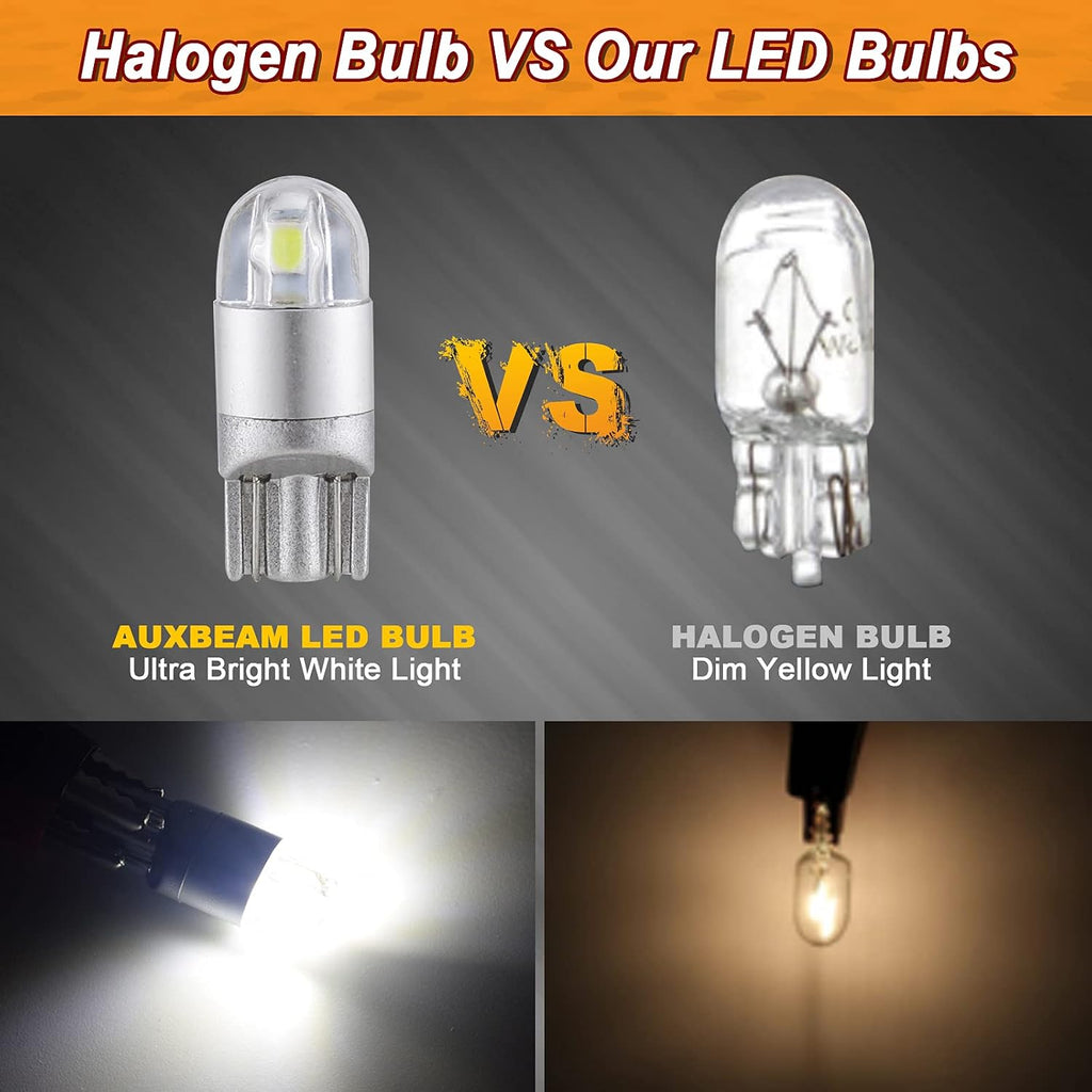 Auxbeam 194 T10 LED Bulbs, 6000K White, 2 PCS | Non-Polarity, Extremely Bright, 168 W5W 2825 Light Bulbs, License Plate Dome Map Dashboard Lights, T10 Replacement Bulb