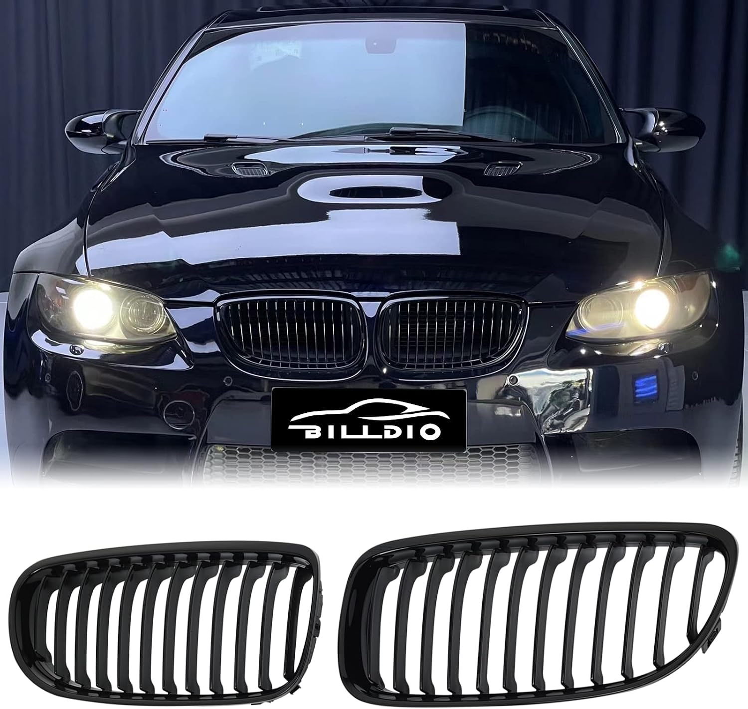 E90 Grille - Black Kidney Single slats Grill Compatible With BMW 3 series E90 2009-2011 323i 328i 328xi 335d 335i 335xi Sedan LCI，E91 328i 328xi Touring LCI,ABS Gloss Black Kidney Grill