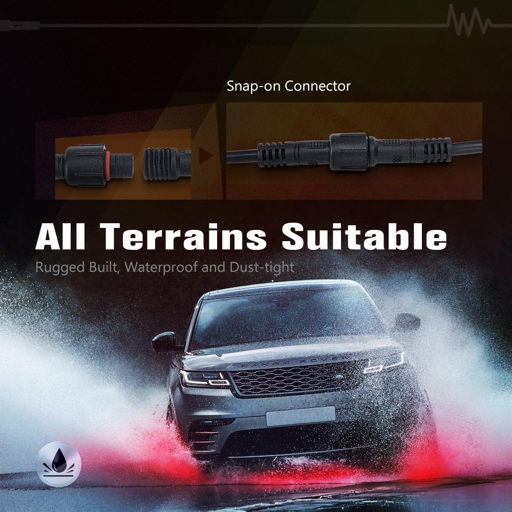 MICTUNING 2PCS 10FT 4 Pin Extension Cables | For 2nd-Gen RGB Rock Lights & P1Y+ Switch Panel Connection, snap-on connector ，IP68 waterproof