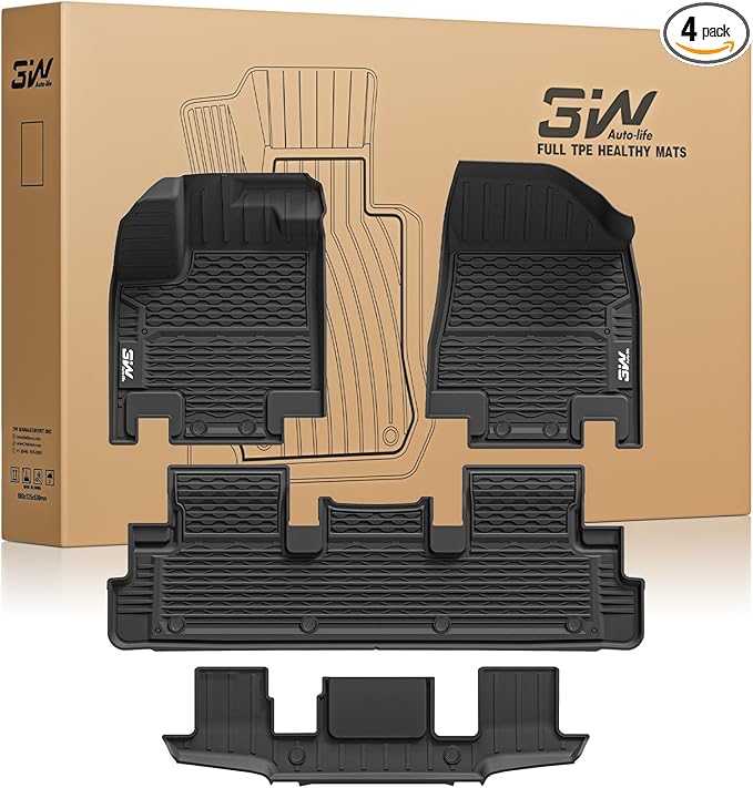 3W Floor Mats for Nissan Pathfinder 2022 2023 2024 2025, 3 Rows, TPE All by 3W