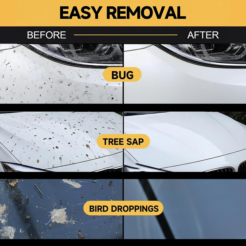 Bug Remover for Cars Exterior - Tree Sap Remover for Car, Quickly Dissolves Bird Poop, Water Spots, Resin & Grease - Safe on Paint, Glass, Chrome & Rubber, Microfiber Towel for Easy Cleaning, 16 fl oz