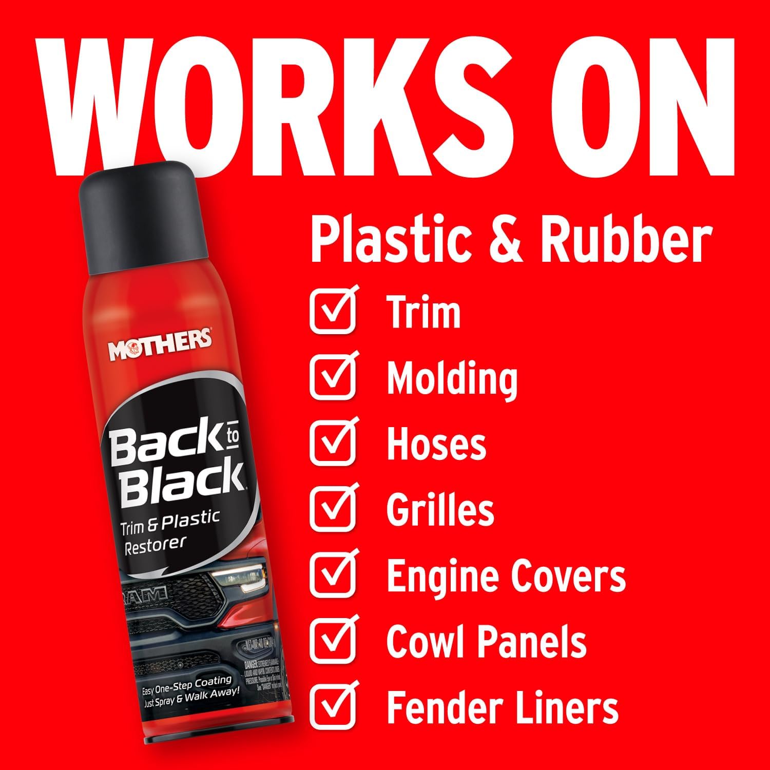 Mothers Back-to-Black Trim & Plastic Restorer, 10 oz. Aerosol (06110) | Removes Oxidation, Dirt & Wax Residue – Restores Faded Trim & Provides Long-Lasting Protection