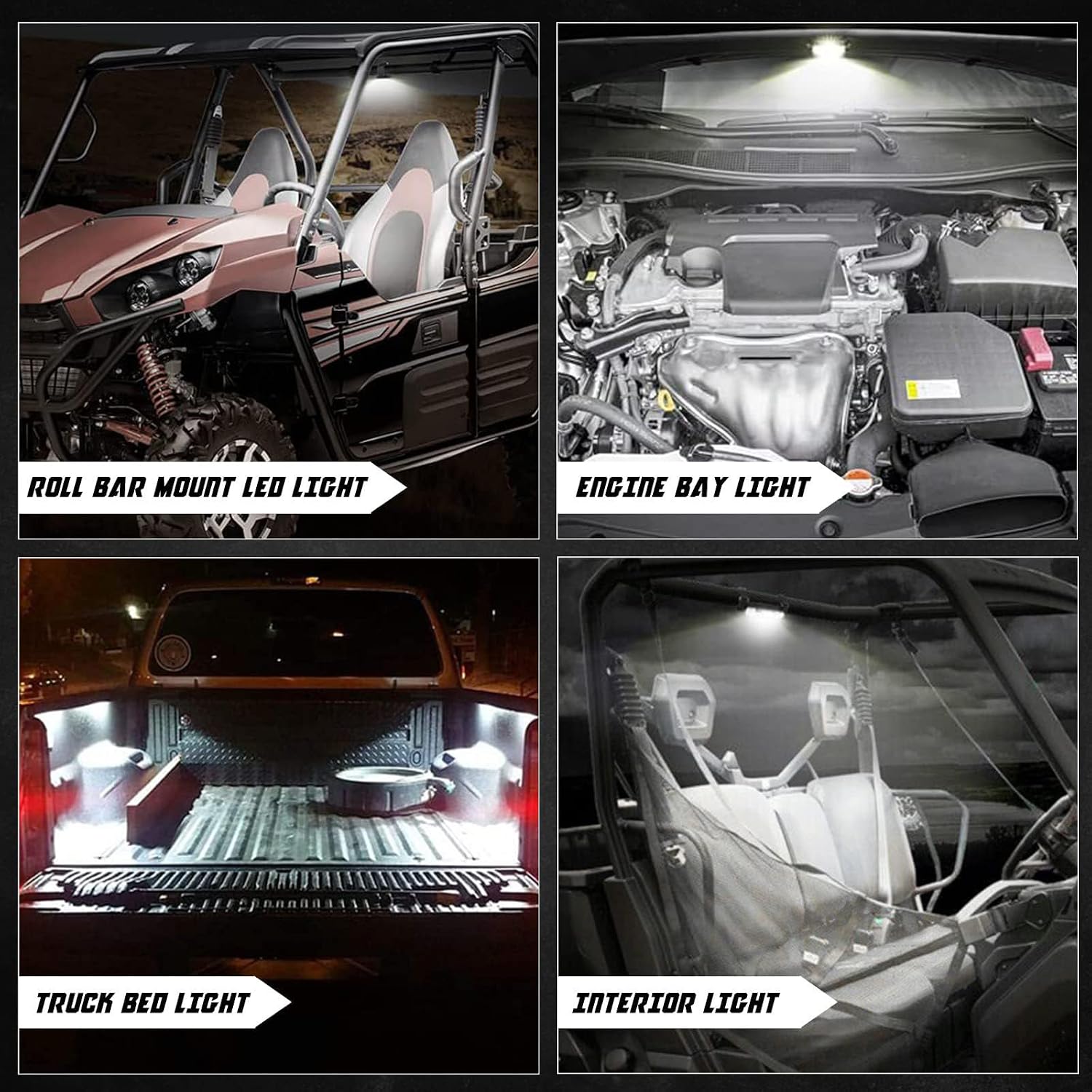 UTV Roll Bar LED Light for Honda Pioneer 700 Deluxe 2015-2026, Dome Cab Cargo Utility Light for Side by Side Camping Trail Riding Truck Bed Night Use Outdoor Access,A White
