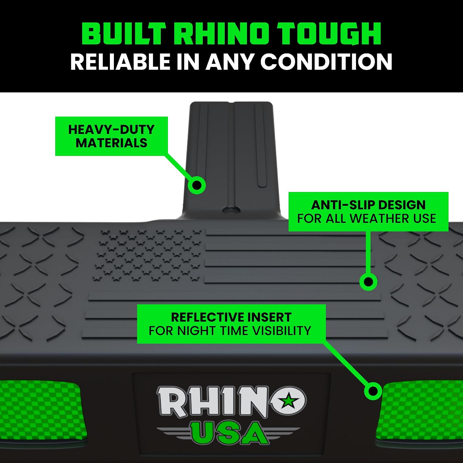Rhino USA Tow Hitch Step for 2IN Receivers. Anti-Slip Grip, Reflective Material and Bumper Protection Perfect for Trucks, SUV's and More - Locking Trailer Hitch Pin Included! - Black