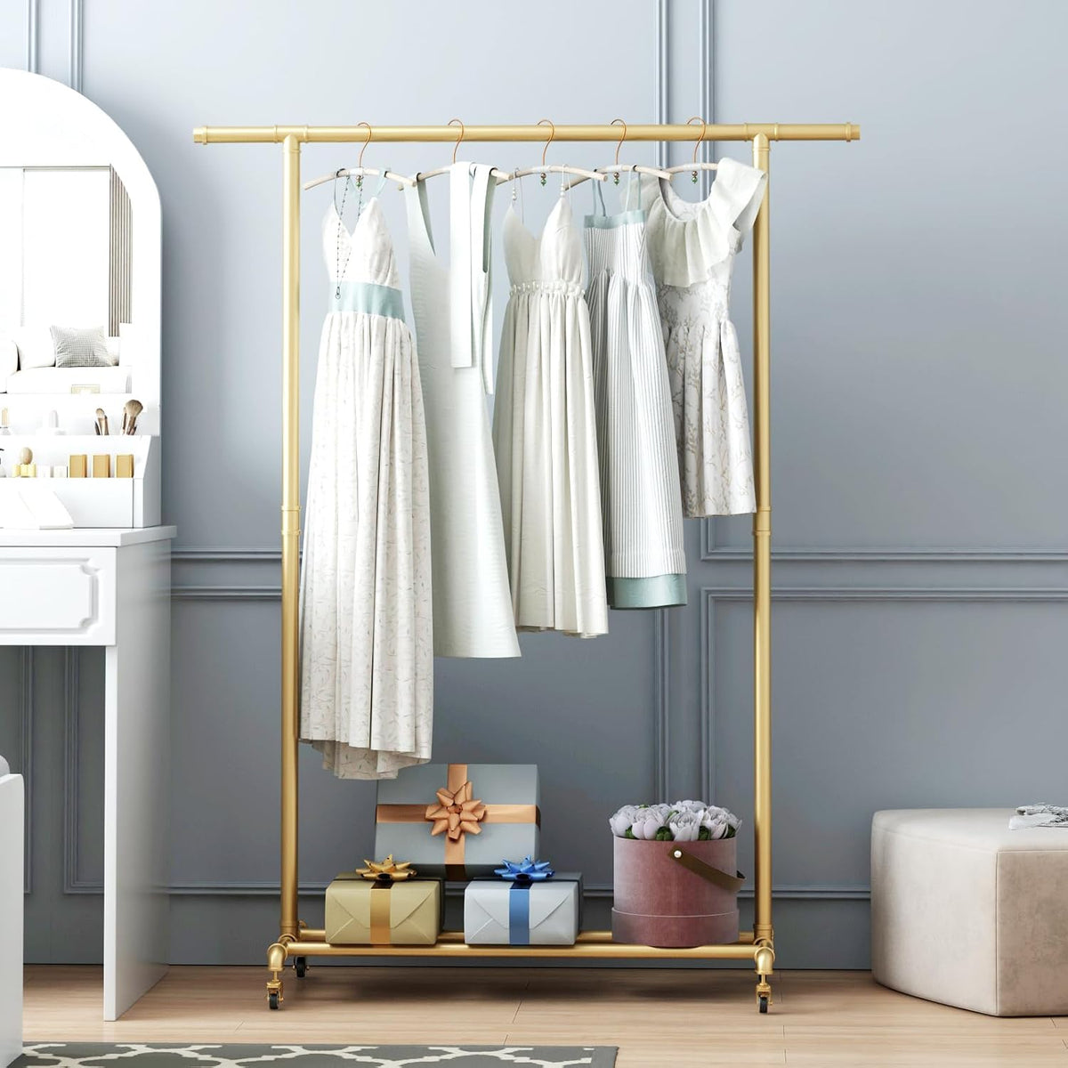 industrial pipe clothing rack, heavy duty metal clothes shown in use