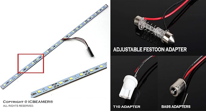 ICBEAMER 12" Green 18 SMDs 2835 LED Strip Light Universal Fit Car Trunk Cargo - Image 2