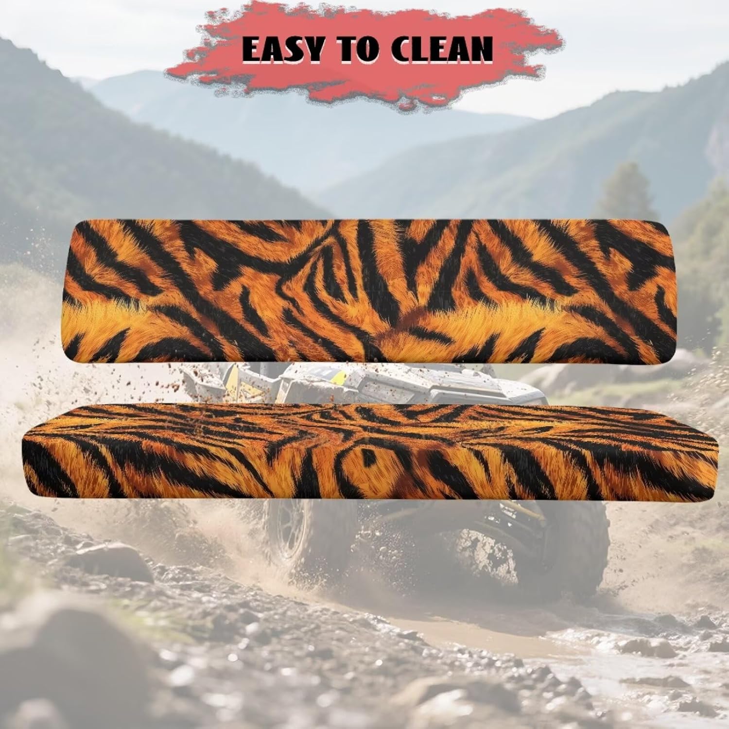 Tiger Printed UTV Front Bench Seat Cover Anti-Scratch 2Pcs Mule Bench Seat Covers All-Weather Protection Mule Accessory Parts, Orange
