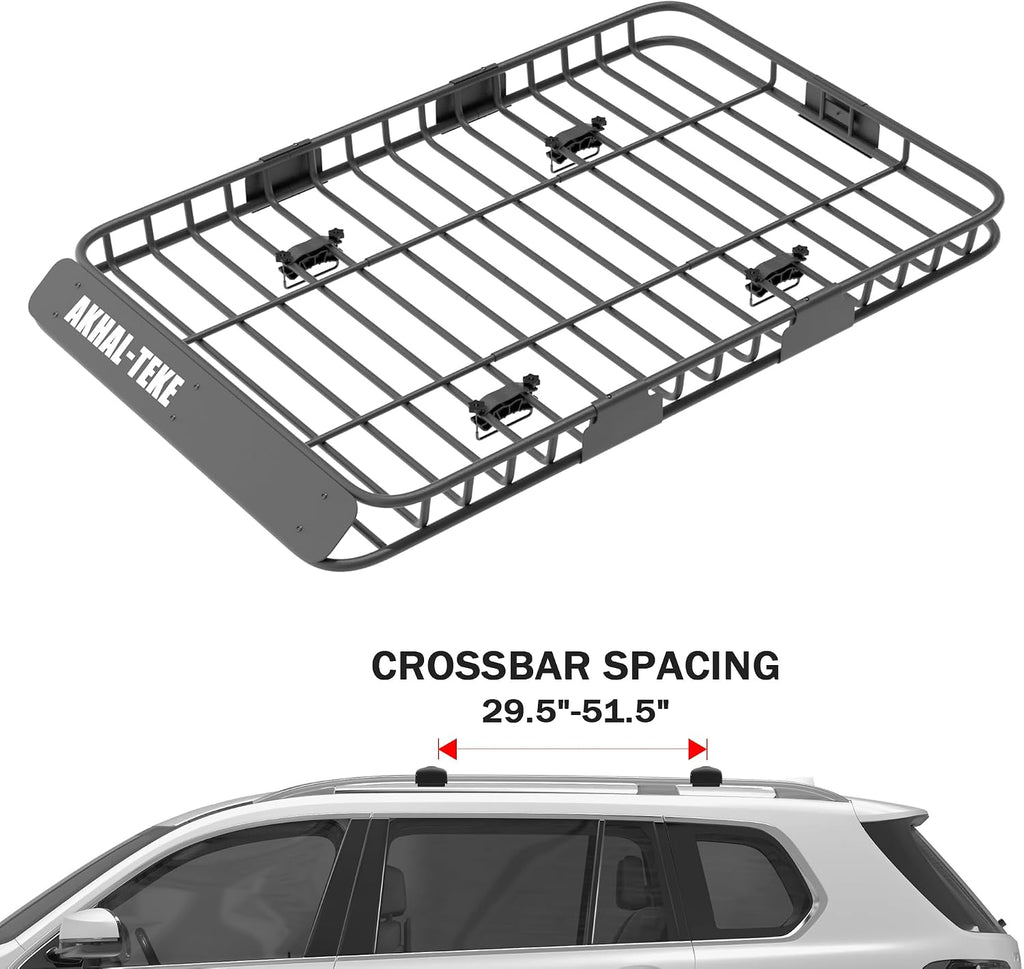 Roof Rack Basket, Upgraded 64"x 39"x 4" Roof Rack Cargo Carrier with 3' X 4' Super Duty Bungee Cargo Net, 2 pcs Ratchet Strap Fits for SUV Truck Cars