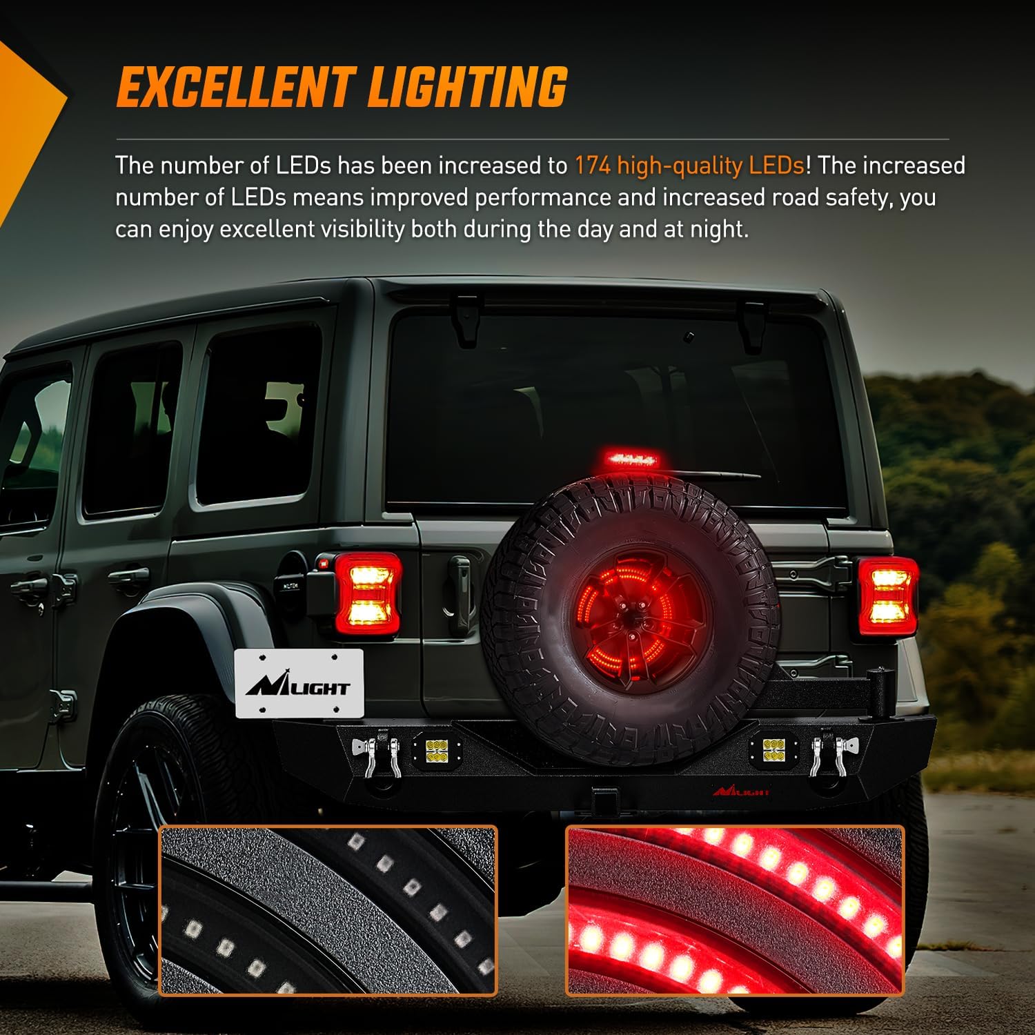 Nilight Spare Tire Brake Light Red Double Row LED Ring 3rd Third Stop Rear Wheel Lights Plug and Play Fit for 2018 2019 2020 2021 2022 2023 2024 2025 2026 Jeep Wrangler JL