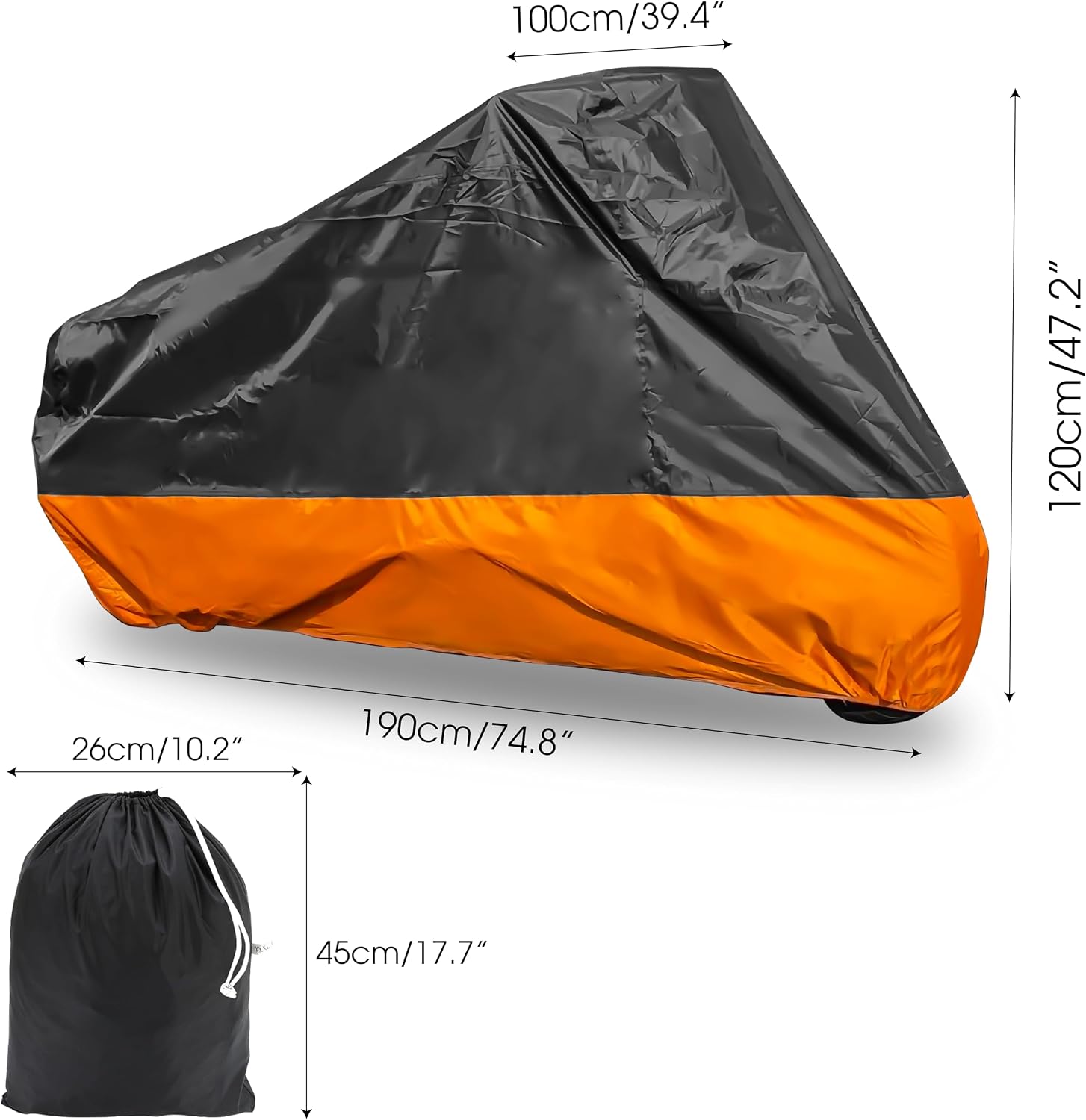 Motorcycle Cover XXXL Waterproof for Harley for Ultra Classic Davidson, Large for Street Glide for Electra for Touring FLHTCU for Road King for GL for Honda for Goldwing Outdoor Weather (Orange Black)