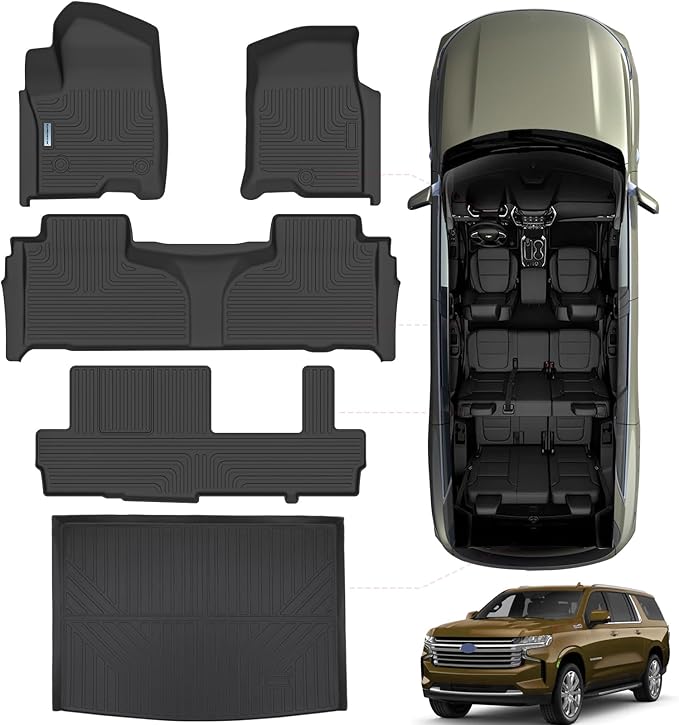 Floor Mats & Trunk mat for 2021-2024 2025 Chevrolet Suburban 8 Seats by SANBAN-AXE