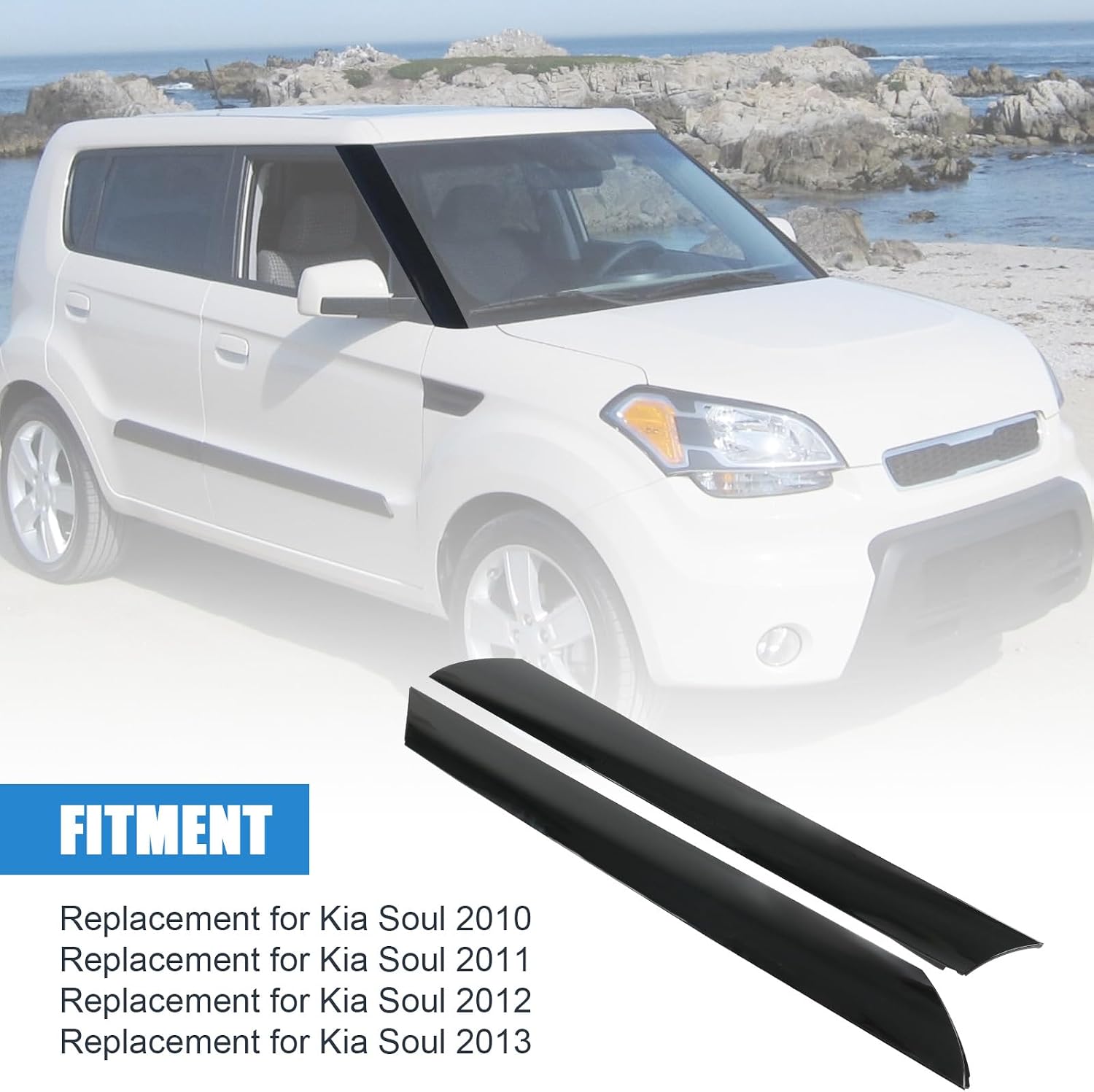 A-Pillar Windshield Molding Trim Kit Outer Trim Set Replacement for Kia Soul 2010 2011 2012 2013 (Left & Right) 86180-2K500,86170-2K500