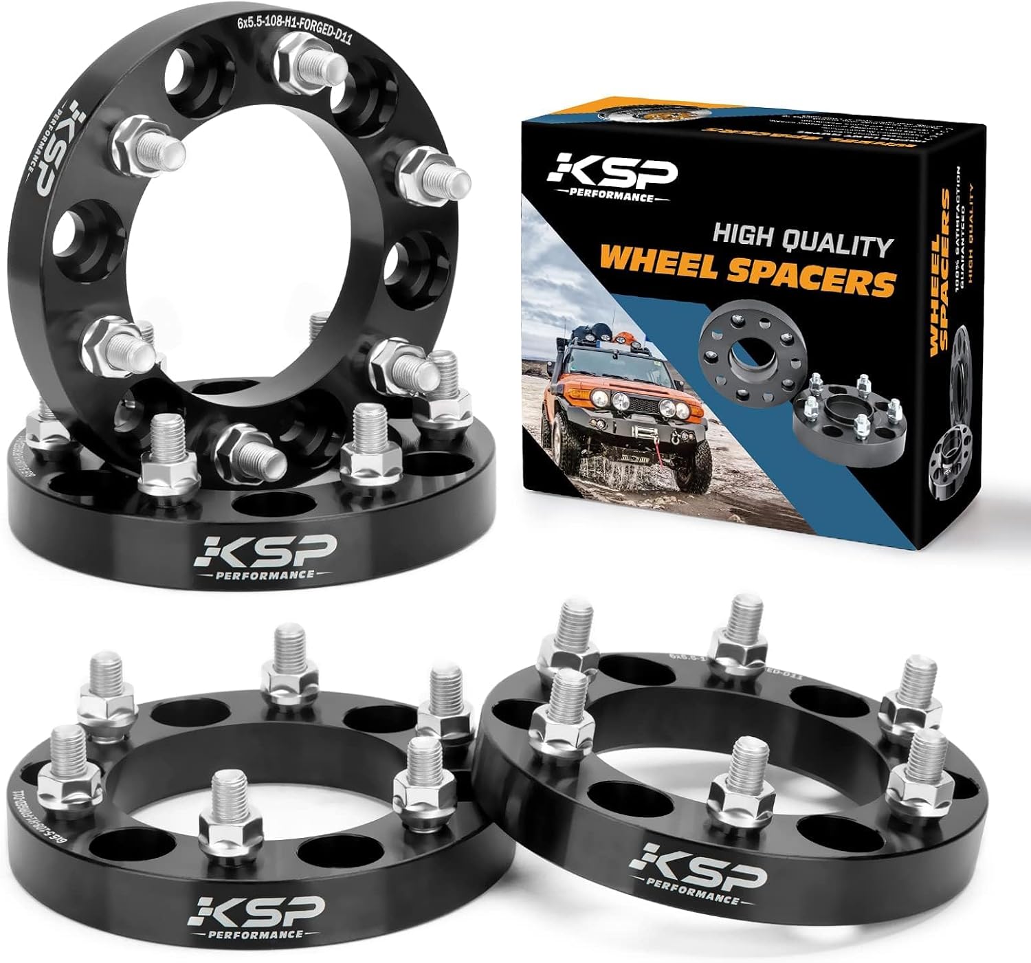 6X5.5 Wheel Spacers, KSP Forged 1 inch (25 mm) 6x139.7 mm to 6x139.7 mm Thread Pitch M12x1.5 Hub Bore 108mm Adapters 6 Lugs for Tacoma 2005-2023, 4Runner Tundra FJ Land Cruiser Black, Not Hubcentric