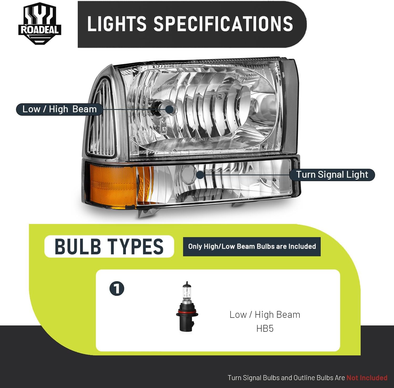 Headlight Assembly W/Bulbs for 1999-2004 Ford Super Duty F250 F350 F450 F550,00-04 Ford Excursion Headlamp Replacement with Bumper Signal Corner Light (NOT FOR SEALED BEAM MODELS) Pair Set