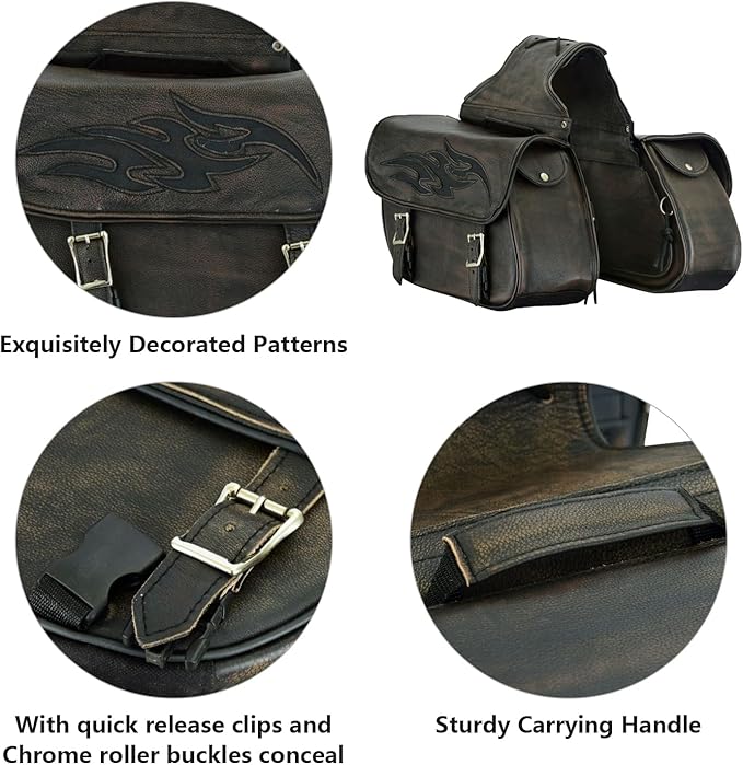 GARGOYLE BELLS Motorcycle Saddle Bags Leather Motorcycle Luggage Bag - Image 3