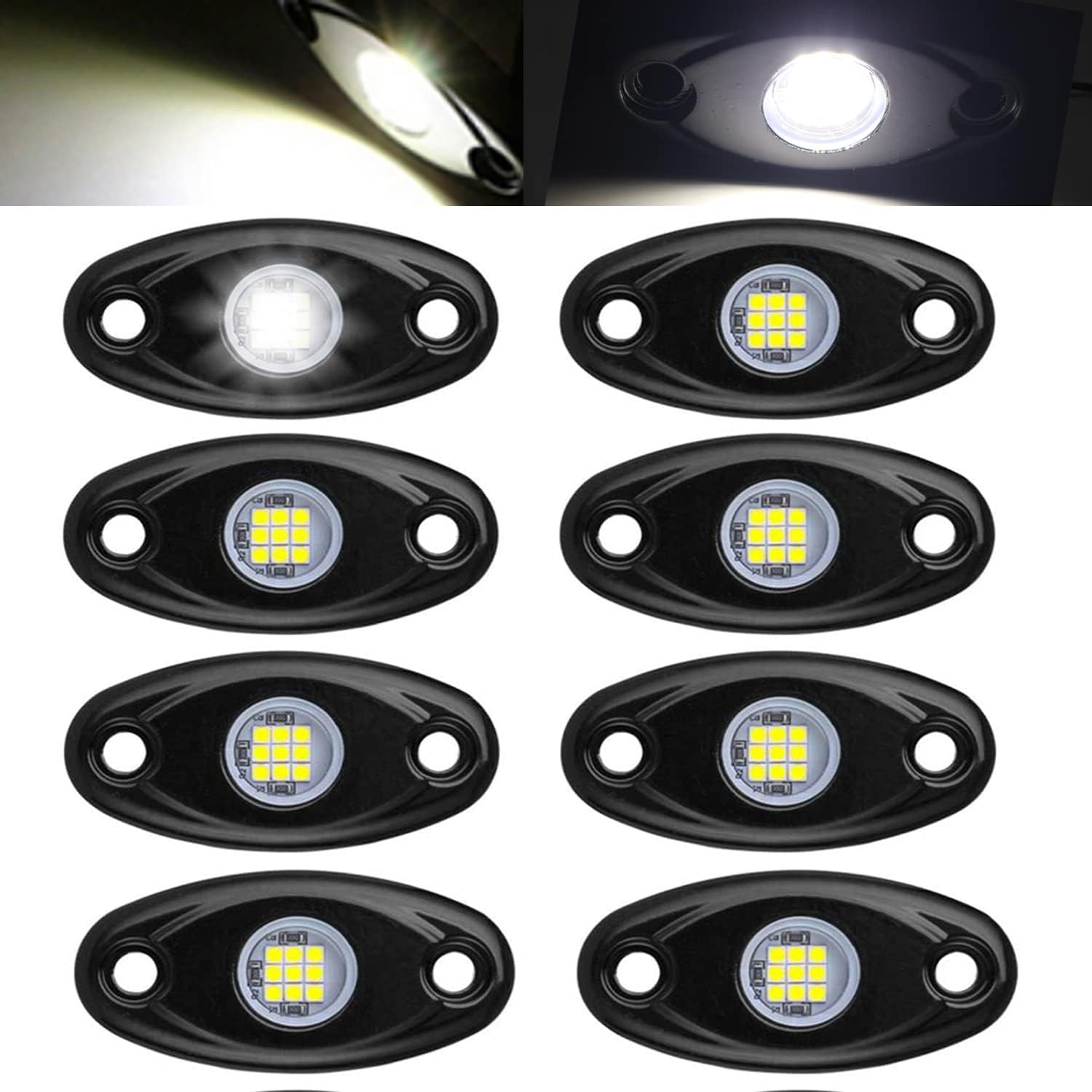 White Led Rock Lights Kit,8 Pods Light for Truck Car ATV SUV Boat Motorcycle Vehicle Under Body Glow Light Lamp Trail Lighting