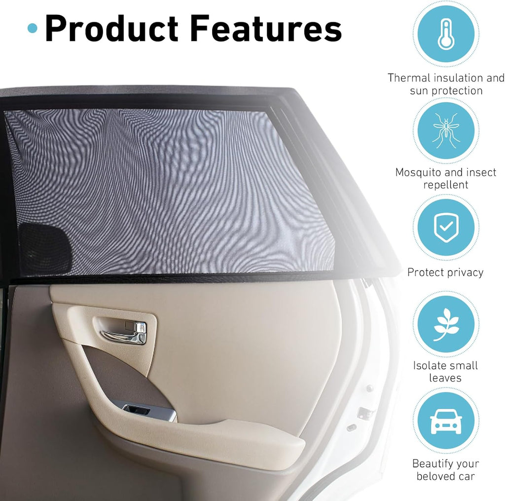 4 PCS Car Side Window Shades, Sun Blocking Dustproof Shield for Baby Kids, High-Density Mesh Privacy Protection Curtain, Foldable Cover for Front & Rear Windows (Black)