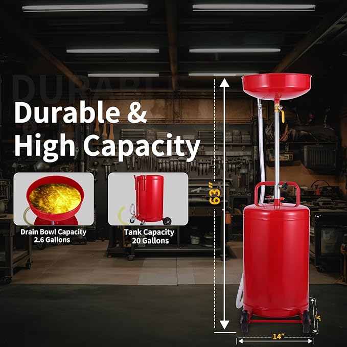 XtremepowerUS 20 Gallon Portable Waste Oil Drain Tank Air Operated Drainage - Image 6