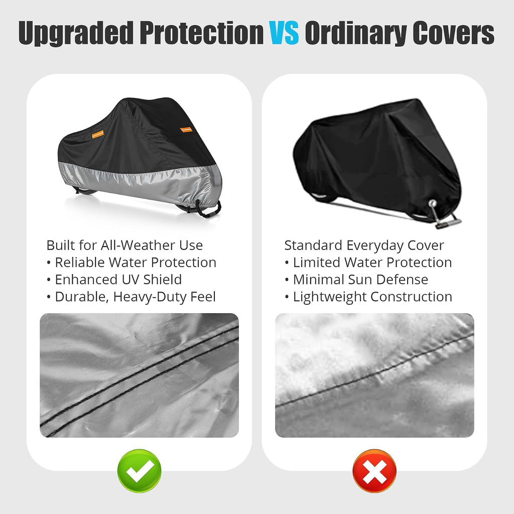 300D Motorcycle Cover Waterproof Outdoor, 96.5 inch Fits for Harley Davidson Sportster Iron 883/1200, Forty-Eight, Nightster, Nightster Special, Street 500/750, Black Silver