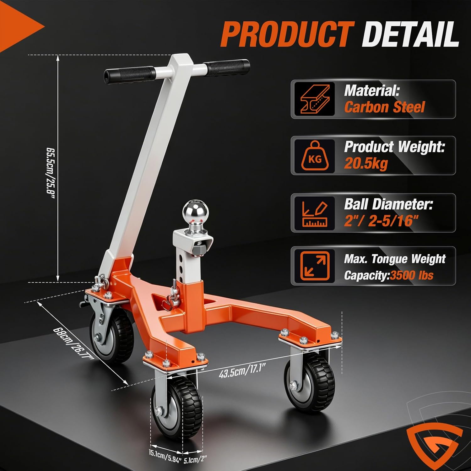 Trailer Dolly Heavy-Duty, 20,000 lbs Load 3500 lbs Tongue Weight Trailer Mover with 2'' & 2-5/16'' Receiving Tongues, 360° Swivel Wheels with Brake, Angle Adjustable, Suitable for RV Boat Motorcycle