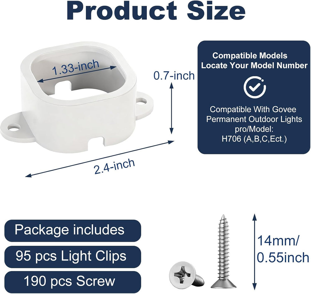 95 Pcs Light Clips Mounting Brackets for Govee Pro H706/H806 Outdoor Lights