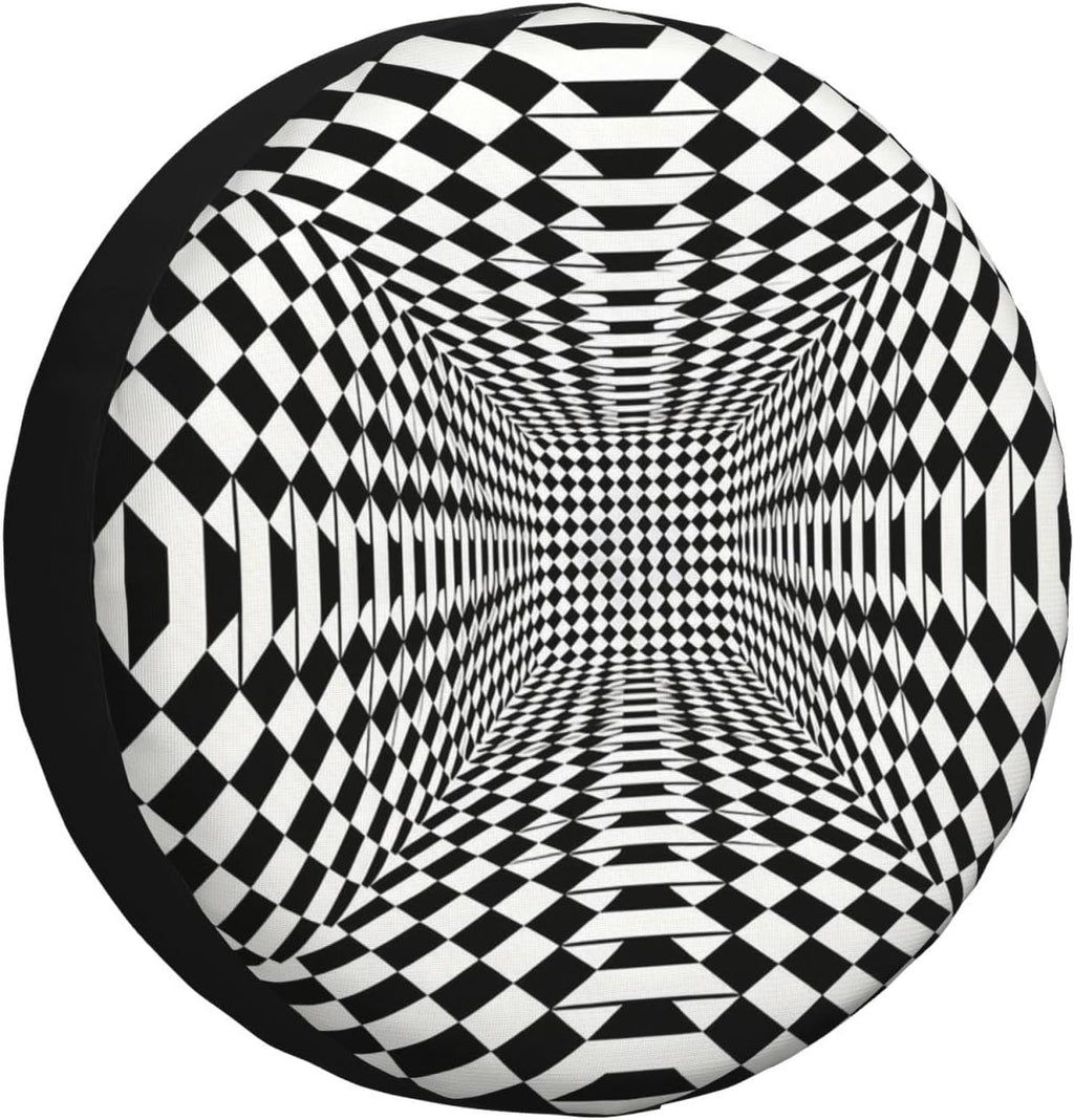 Black and White Chess Grid Print Universal Spare Tire Cover for RV, Jeep | Wheel Protector Fits Rv, Trailer, Jeep, Shield Tires From Sun, Dirt And Rain For Outdoor Storage