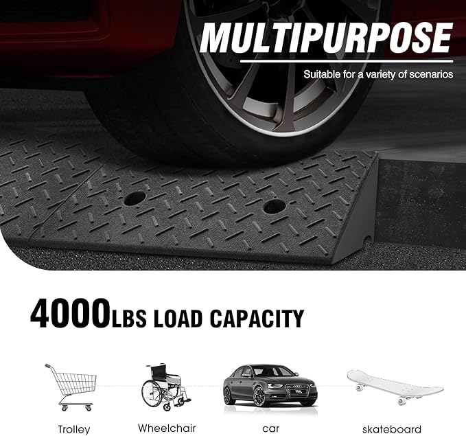 DNA MOTORING 7.7" Rise Rubber Curb Ramp Heavy Duty Loading Driveway Ramp - Image 6