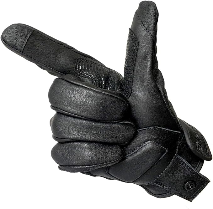 Updated Full Finger Leather Motorcycle Gloves Phone Touch Goat Skin Black - Image 6