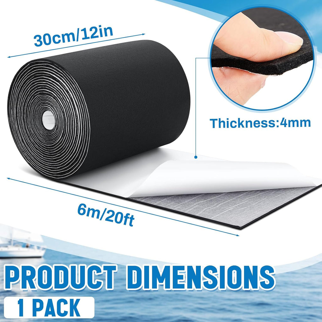 Soulchen 12in x 20ft Black Boat Trailer Bunk Carpet with Adhesive, Marine Outdoor Polyester Marine Bunk Carpet for Boats Trailers and Ramps