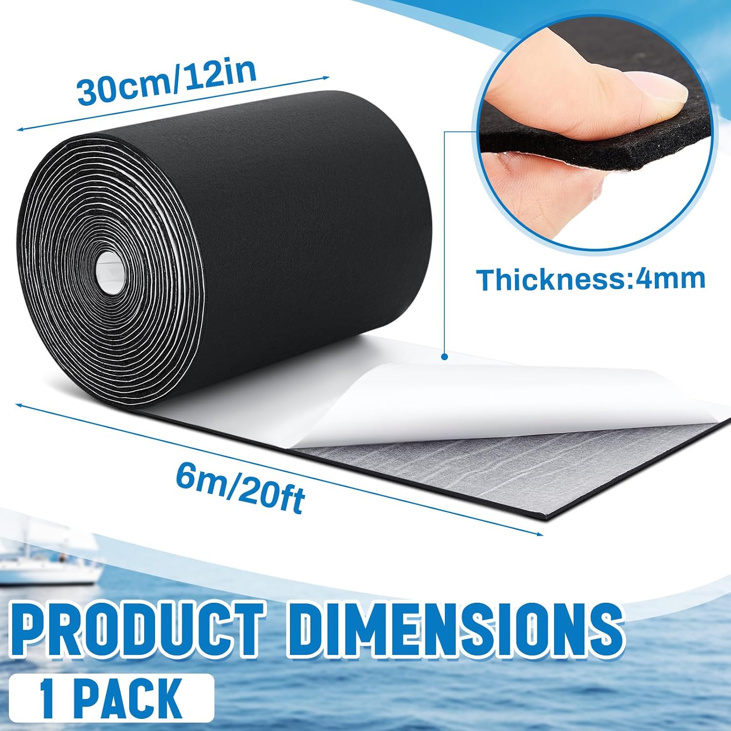 Soulchen 12in x 20ft Black Boat Trailer Bunk Carpet with Adhesive, Marine Outdoor Polyester Marine Bunk Carpet for Boats Trailers and Ramps