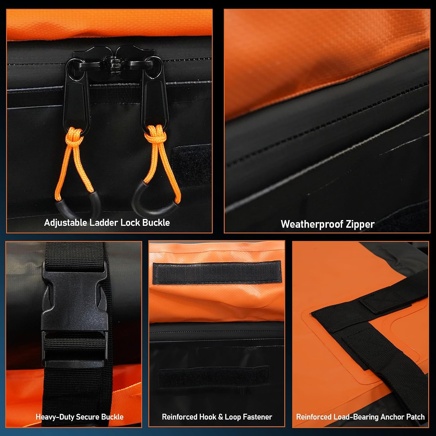 21 Cubic Feet Rooftop Cargo Carrier Bag, Waterproof Heavy Duty Car Roof Bag for SUV Pickup Truck with/Without Roof Racks, Travel Camping Roof Top Luggage Storage with Anti-Slip Mat (Black Orange)