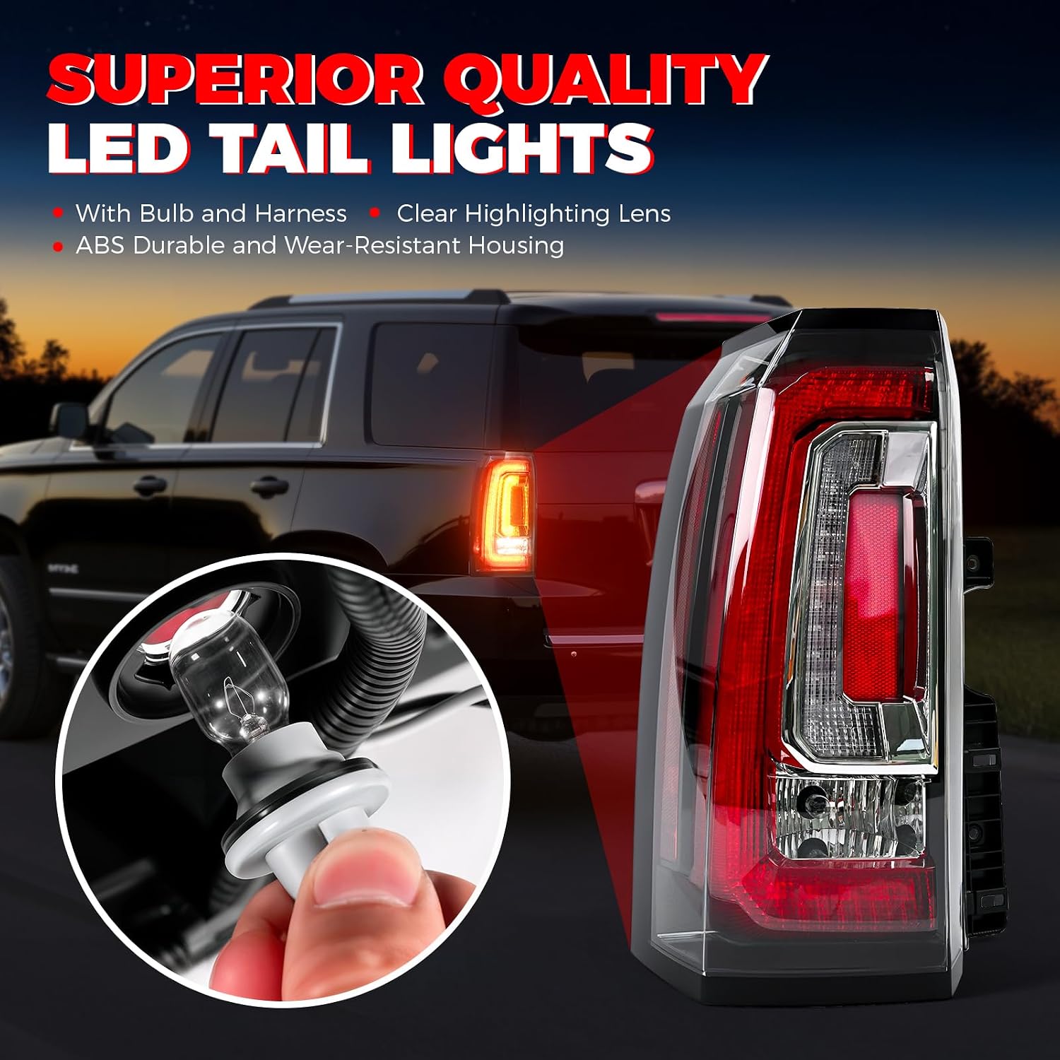 LED Tail Light Assembly Compatible With 2015 2016 2017 2018 2019 2020 GMC Yukon XL Tail Lights Left Driver Side Rear Taillight Assembly With Bulb Replaces 84536242 23380459 GM2800268