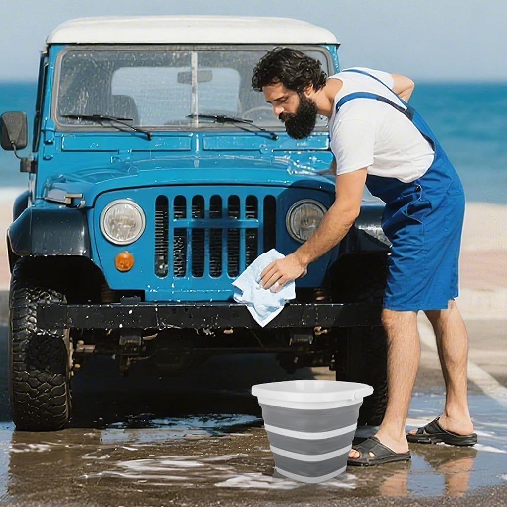 10L Collapsible Bucket for Cleaning, Portable Ice Bucket Water Pail for Space Saving, Foldable Sand Buckets with Handles for House Bathroom, Plastic Tub Sink Camping Wash Basin RV Essentials