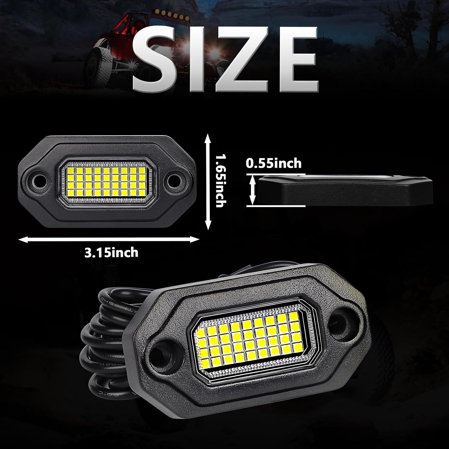 12 Pods Pure White LED Rock Lights and 6500K Super Bright, Aluminum Housing, Each Light with a 15FT Wire,432Chips IP68 Waterproof for Trucks Pickup SUV UTV ATV RZR Car Boats